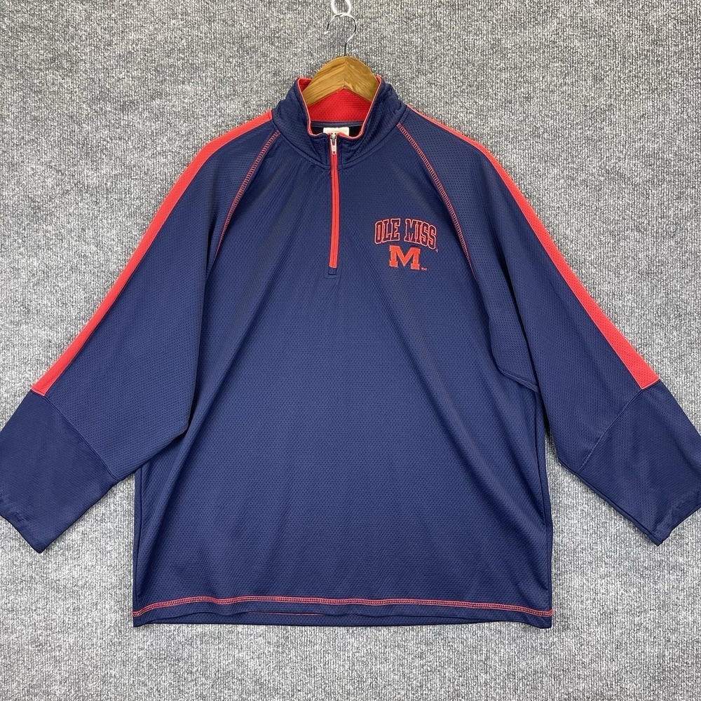 Ole Miss Rebels Pullover Mens XXL Navy Blue 1/4 Zip Long Sleeve Shirt Football